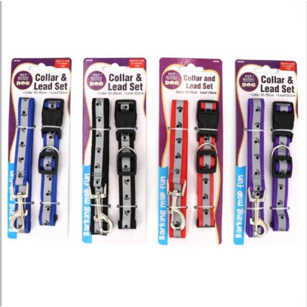 2PCS Dog Collar 55cm Lead Set 120cm Bright Colours Daily Walks Exercise Pet Basic