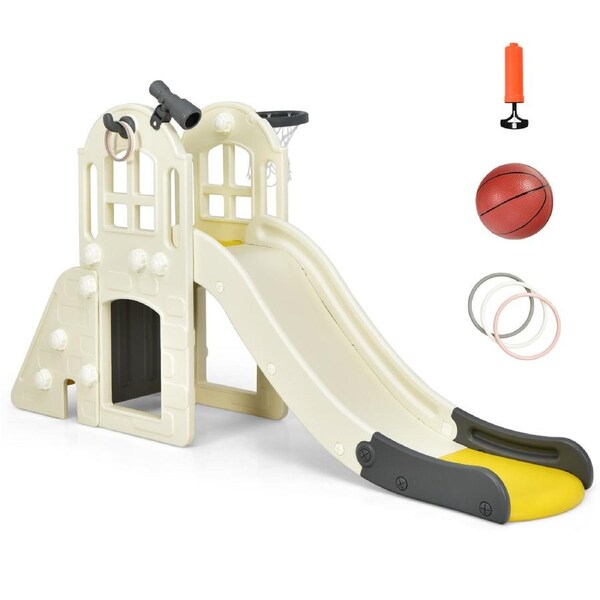 Costway Slide Sets Climber Tunnel House Indoor Play Center Home w/Basketball Hoop Yellow