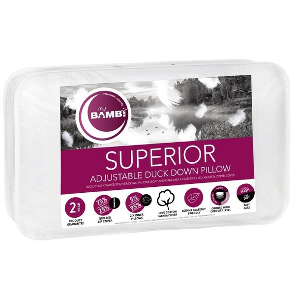 Bambi Superior Adjustable 2 in 1 Duck Feather and Down Pillow