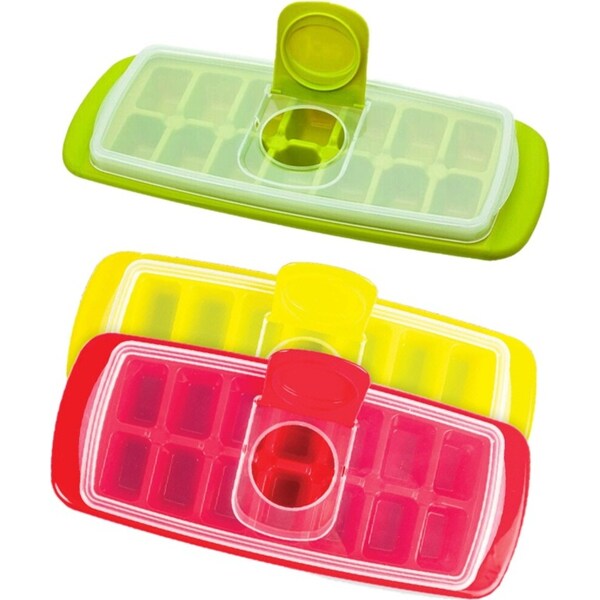 Ozoffer 2pcs Easy To Pour Section 14 Cubes Each Tray ICE CUBE TRAY WITH LID Top Cover