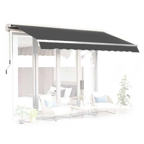 Elora Retractable Outdoor Awning Sunshade Folding Arm Hand Crank 4x2.5m Grey