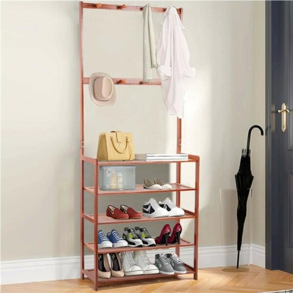 Vintage Entryway Coat Rack Shoe Bench Storage Shelf Hall Tree Accent Furniture