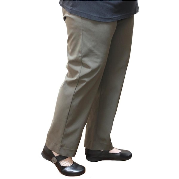 Womens Straight Leg Bengaline Pull On Stretch Work Pants Ladies Bottoms Ponte Khaki / Small (10-12)