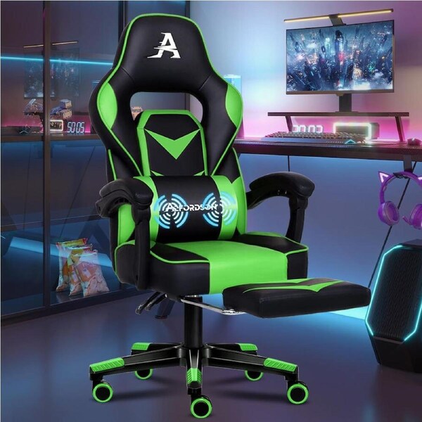 ALFORDSON Gaming Office Chair Massage Lumbar Executive Racing Seat Footrest Black & Green