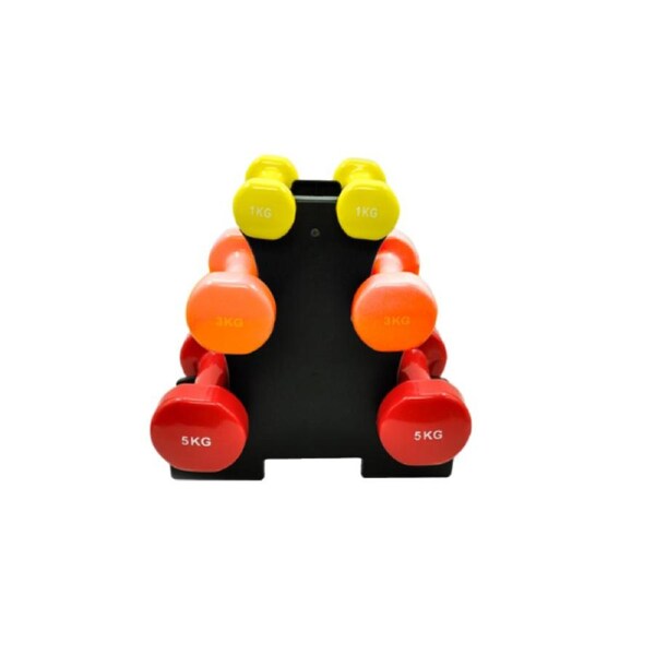 3 Pairs PVC Dumbbell Set - 1kg + 3kg + 5kg With Free Rack - Total 18kg Weights