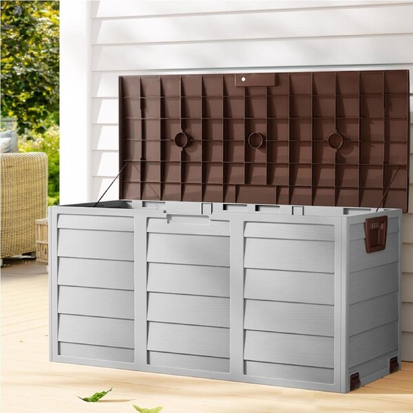 Gardeon Outdoor Storage Lockable Box Weatherproof Garden Deck Toy Tool Organiser Brown