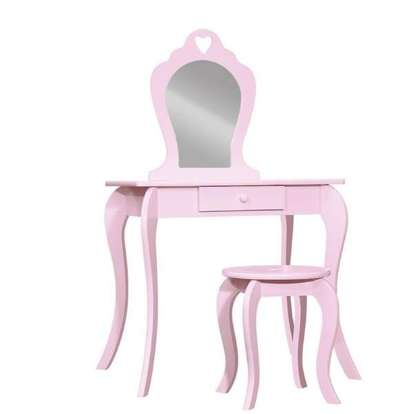Keezi Kids Vanity Dressing Table Stool Set Mirror Princess Children Makeup Pink
