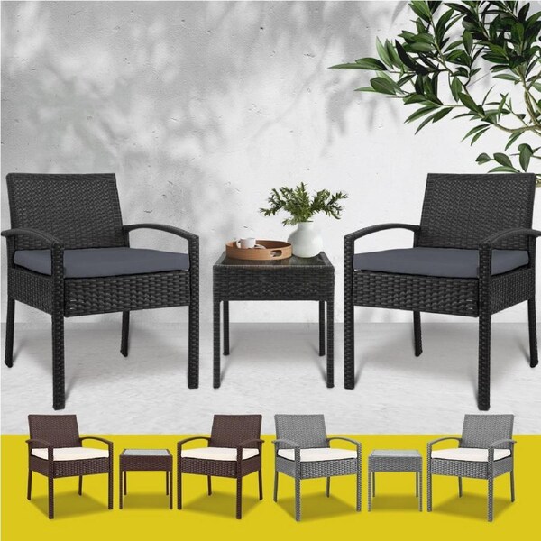 Gardeon Outdoor Furniture Setting Chairs Patio Wicker Rattan Chair Table Garden Grey