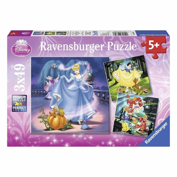 Ravensburger - Disney Snow White, Cinderella and Ariel Puzzle 3x49pc