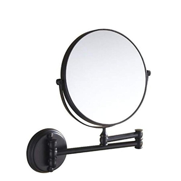 Dolphy 8-Inch Dual-Sided Wall Mount Makeup Mirror - 1X/5X Magnification, 360 Swivel, Extendable Arm, Black Stainless Steel, Space-Saving Design for Bathroom & Vanity