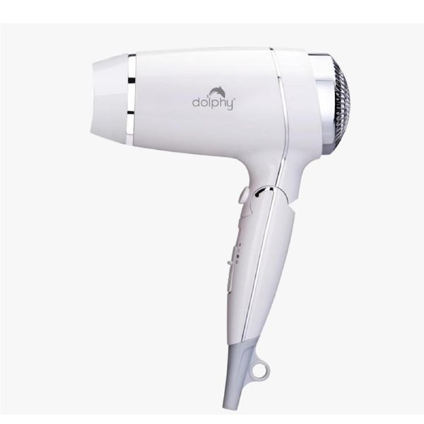 Dolphy 1800W Foldable Hair Dryer - Hot & Cold Settings, Low Noise, Auto-Off Micro Switch, ABS Build - White Bathroom Hairdryer for Hotels & Homes