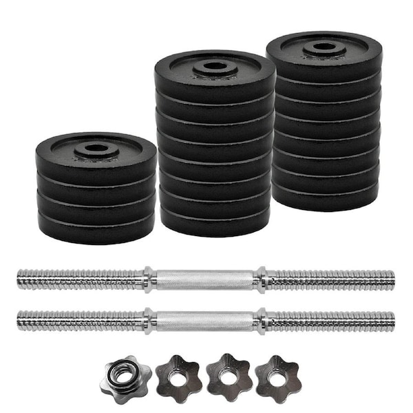 45kg Dumbell Weight Set - 45cm 28mm Diameter Dumbell Bar - 40kg Cast Iron Plates