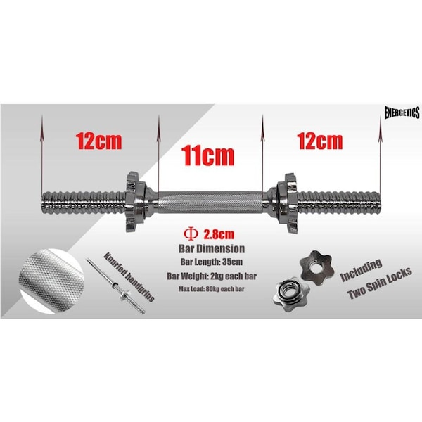 20kg - Rubber Cast Iron Dumbbell Weight Set - 35cm Dumbell Handle 28mm Diameter