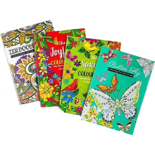 Ozoffer A4 Size Fun 4PK Adult Colouring Books Relaxing Mindfulness Anti Stress Patterns