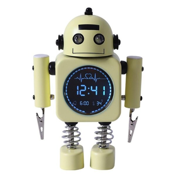 Laser Kids Yellow Retro Robot Alarm Clock - Fun, Interactive Time Learning for Kids