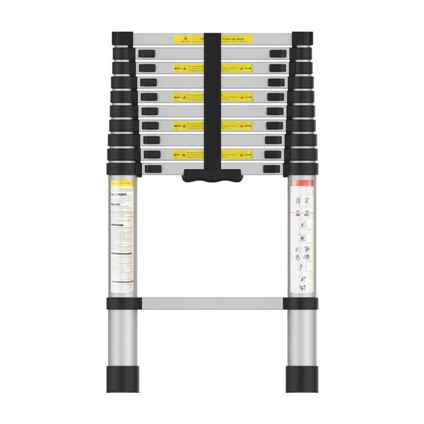 Telescopic Ladder 3.2m Portable Extension Aluminum Telescoping Ladder for Household and Outdoor Working Silver