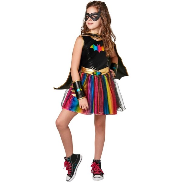 DC Comics Girls Batgirl Deluxe Rainbow Tutu Dress Costume w/Gauntlet/Mask Size S