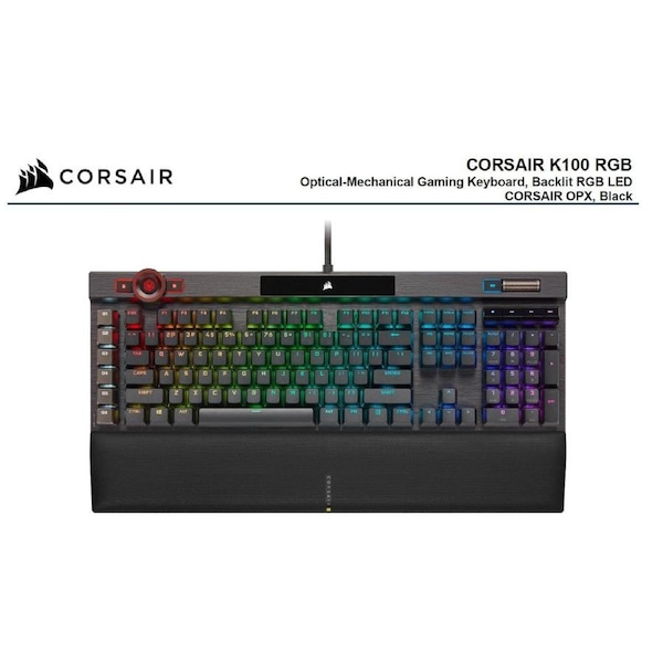 Corsair K100 RGB, Cherry Corsair OPX Switch, AXON 44-Zone RGB, PBT Double-Shot Keycaps, Black, Mechanical Gaming Keyboard