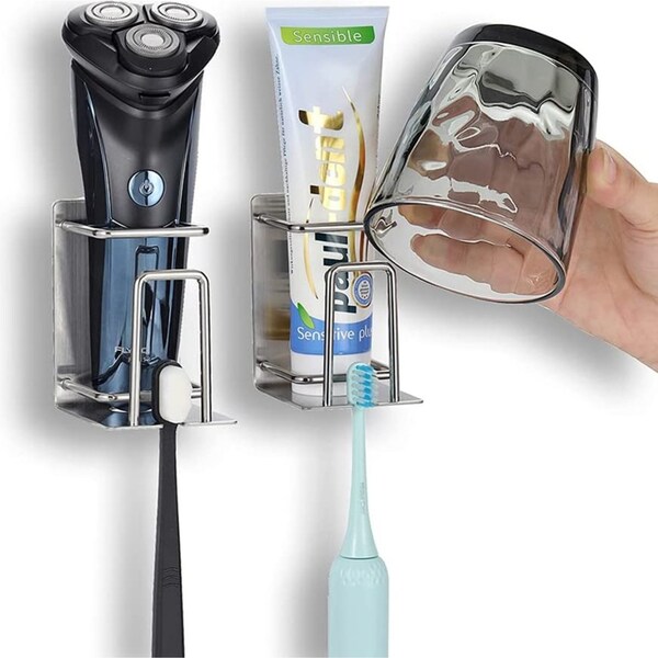 2 Pcs Self Adhesive Wall Mount Toothbrush Holder Stainless Steel Toothbrush Rack