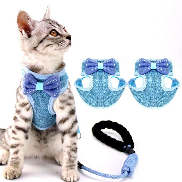 2 Pack Bow Tie Adjustable Pet Mesh Vest Harness and Leash Set for Cats