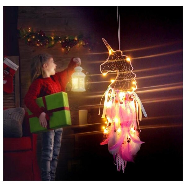 2 Pack LED Light Dream Catcher with Feathers Handmade Light Up Dream Catchers