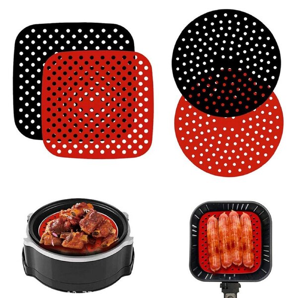 4Pcs Reusable Silicone Air Fryer Liner Mat Non-Stick Steamer Pad-(Square+Round)