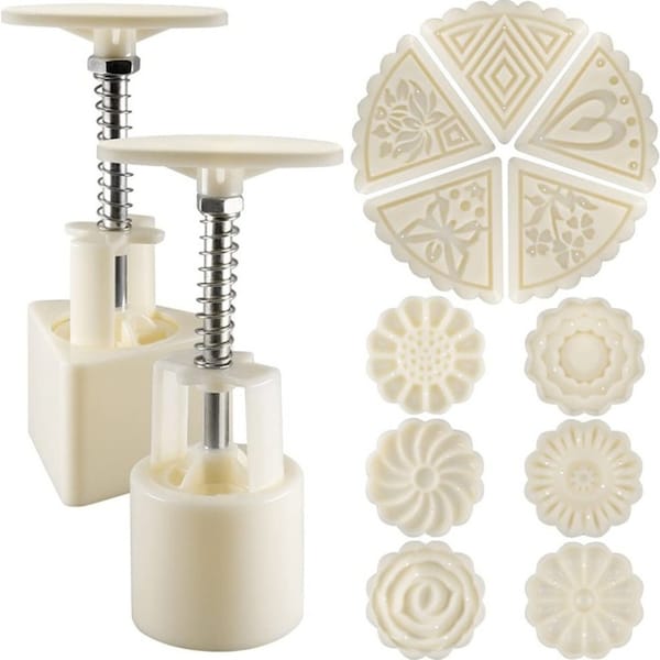 2 Sets Mooncake Mold Press Baking Tools with 11 Stamps For Baking DIY Cookie