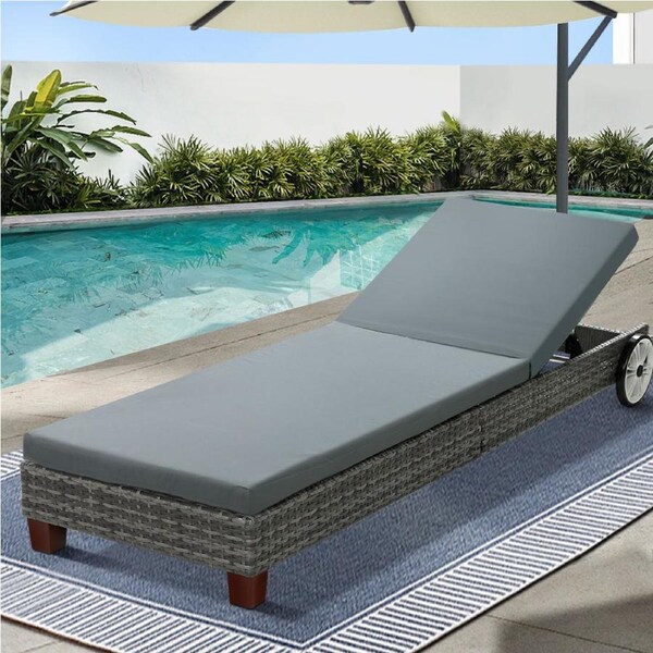 185cm Gardeon Sun Lounge Wicker Lounger Outdoor Furniture Day Bed Wheels Patio Grey