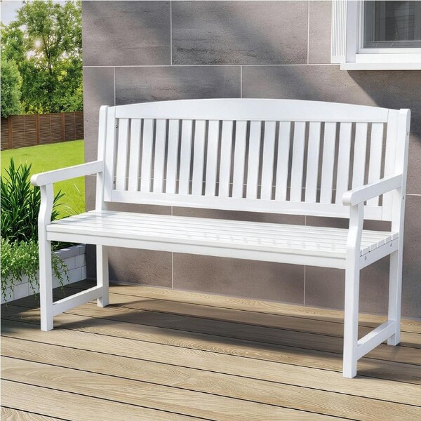 2 Seater Gardeon Outdoor Garden Bench Wooden Lounge Chair Patio Furniture White