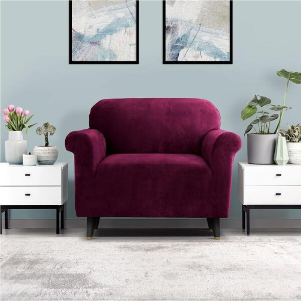 1 Seater Artiss Sofa Cover Couch Covers Velvet Ruby Red