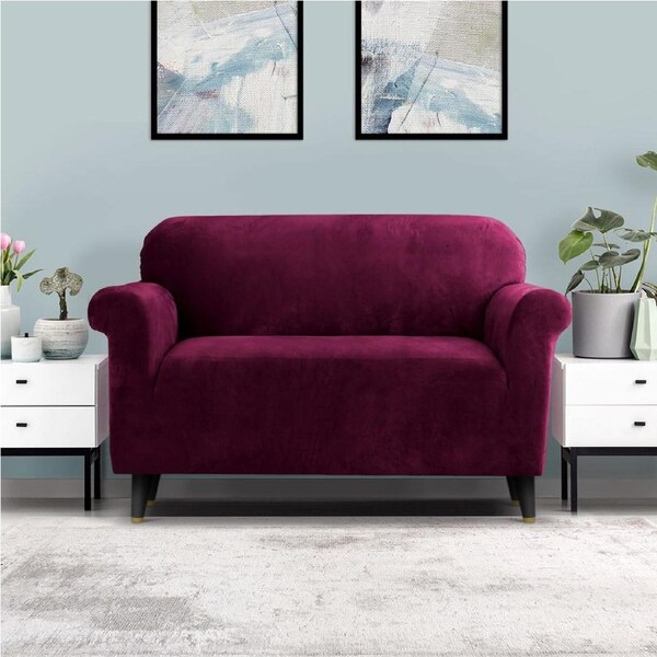 2 Seater Artiss Sofa Cover Couch Covers Velvet Ruby Red