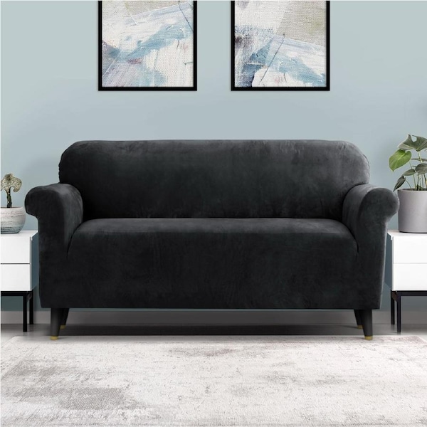 3 Seater Artiss Sofa Cover Couch Covers Velvet Black