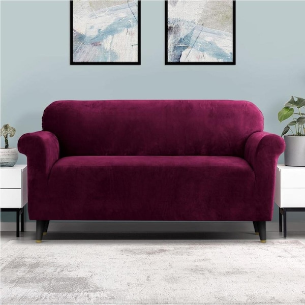 3 Seater Artiss Sofa Cover Couch Covers Velvet Ruby Red