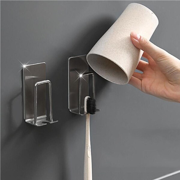 2 Pack Self Adhesive Stainless Steel Wall Mount Toothbrush Holder for Bathrooms