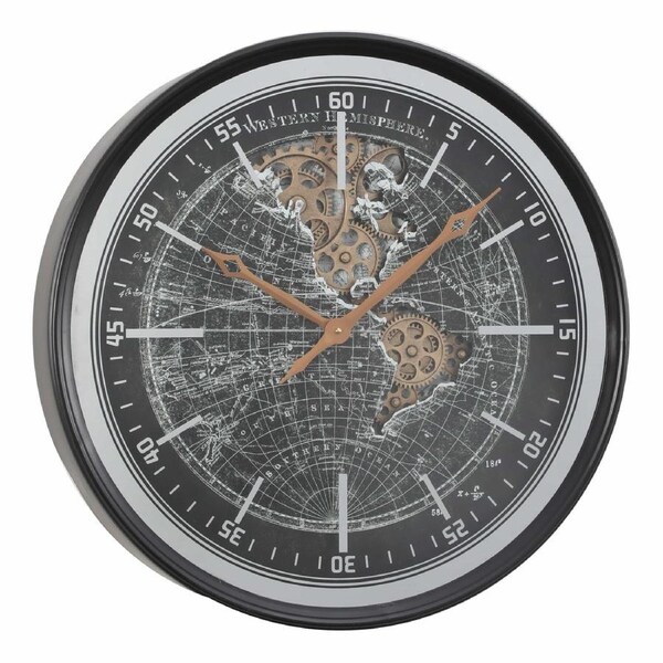 Hemisphere Round Moving Cogs Wall Clock – Black