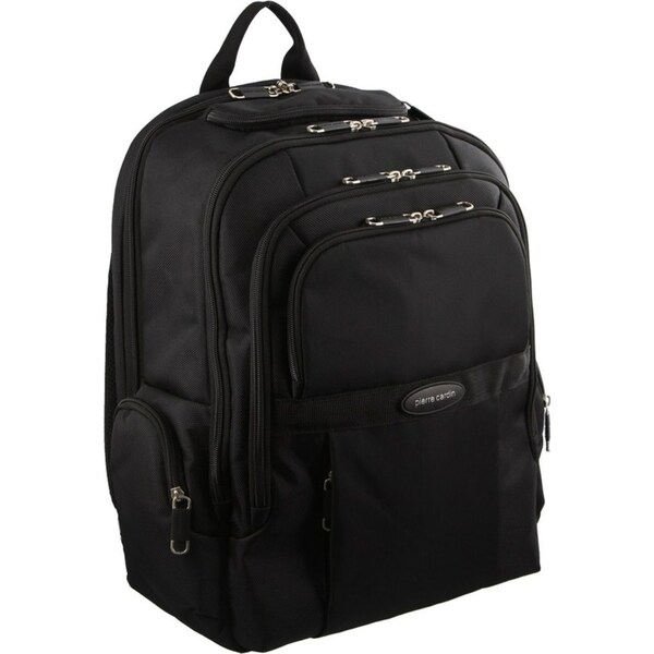 Pierre Cardin 30L Large Padded Backpack Bag w 13" Laptop Sleeve Travel Luggage - Black
