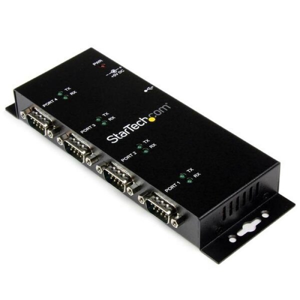 StarTech 4 Port USB to DB9 RS232 Serial Adapter Hub Industrial DIN Rail and Wall Mountable