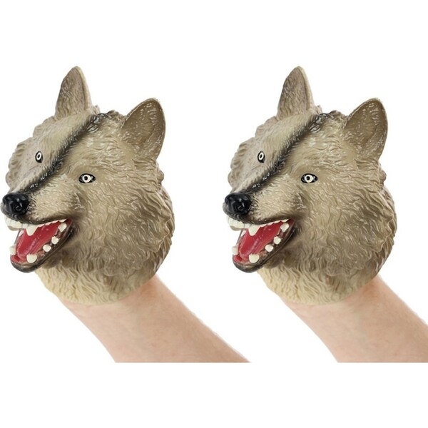 2x Fumfings 12cm Silicone Wolf Head Animal Hand Puppet Glove Kids Fun Play Toy