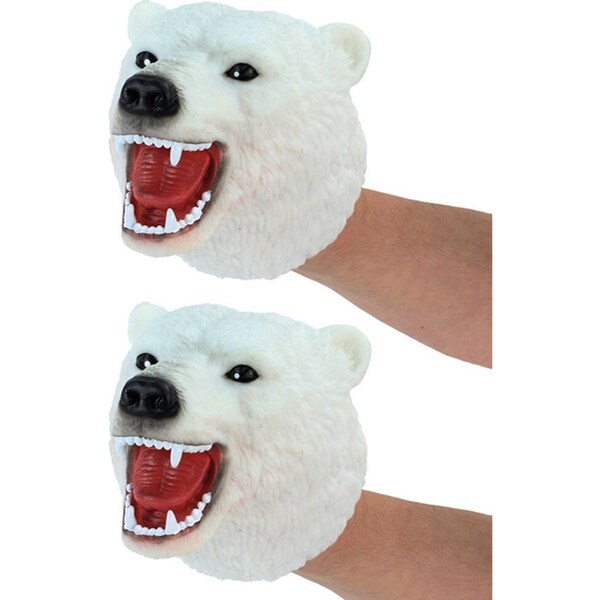 2x Fumfings 12cm Silicone Polar Bear Head Animal Hand Puppet Kids Glove Toy