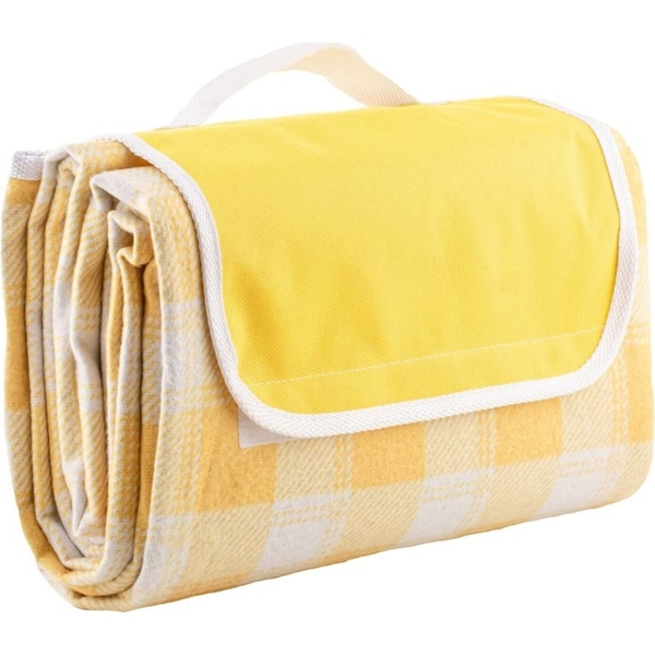 Delilah Gingham 150cm Foldable Picnic Blanket Outdoor Mat w/ Carry Handle Yellow