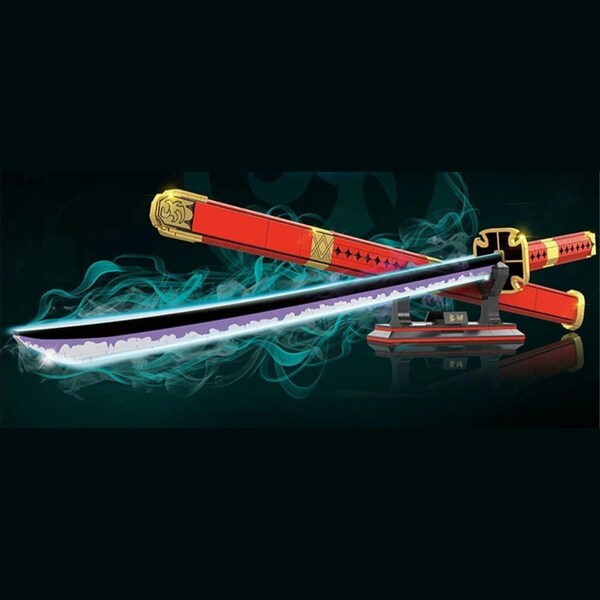790Pcs Demon Slayer Swords Luminous Building Block Model Blocks Toys Cosplay Anime Katana Zoro III Onikiru Samurai Sword Set with Scabbard and Stand