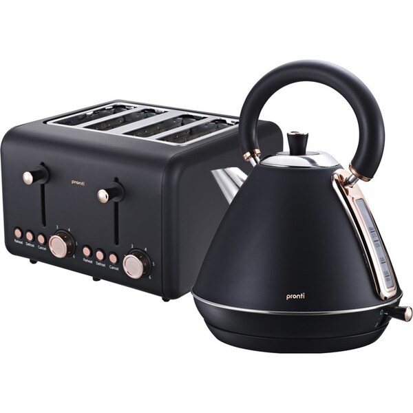 Pronti Rose Trim Collection Toaster & Kettle Bundle - Black