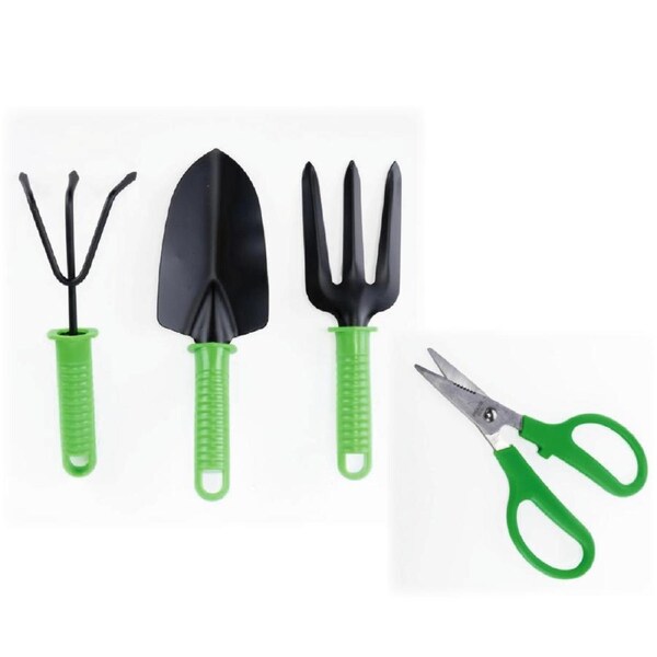 4PCS Garden Gardening Tool Set Scissor Sharp Stainless Steel Prune Fork Trowel & Rack