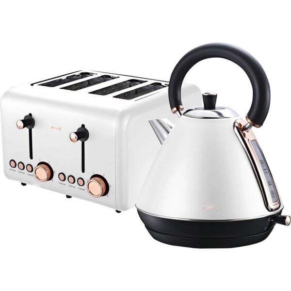 Pronti Rose Trim Collection Toaster & Kettle Bundle - White