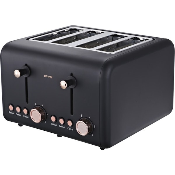Pronti 4 Slice Toaster Rose Trim Collection - Black