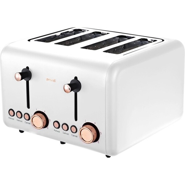 Pronti 4 Slice Toaster Rose Trim Collection - White