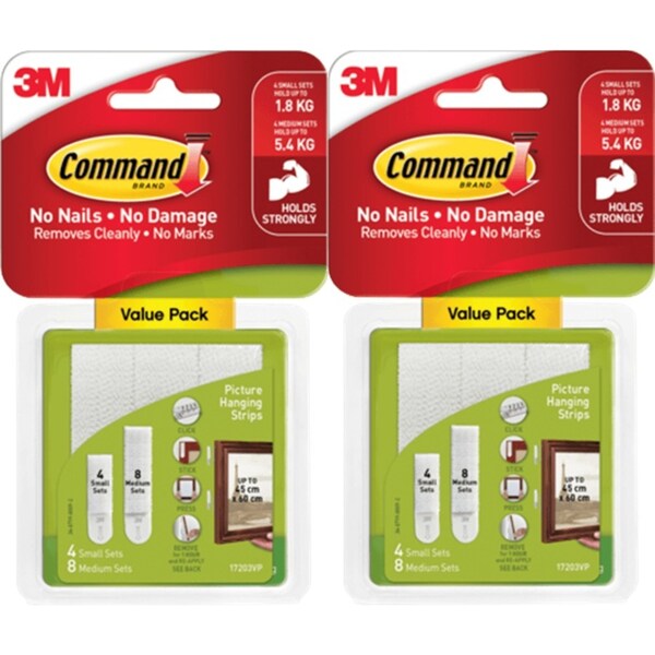 3M Command 2 Packs Small & Medium Picture Hanging Strips Value 12-Pack