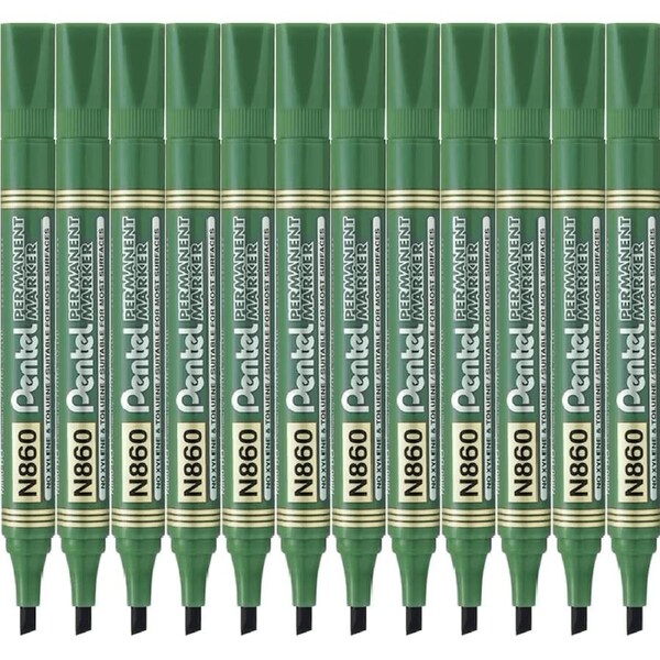Pentel N860 Permanent Marker Chisel Point Green Box 12