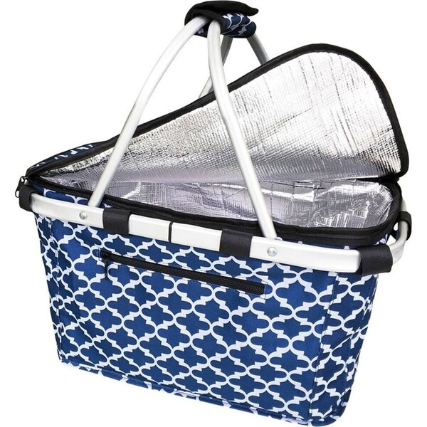 Sachi Picnic 47x28cm Collapsible Insulated Carry Basket w/ Lid Moroccan Navy