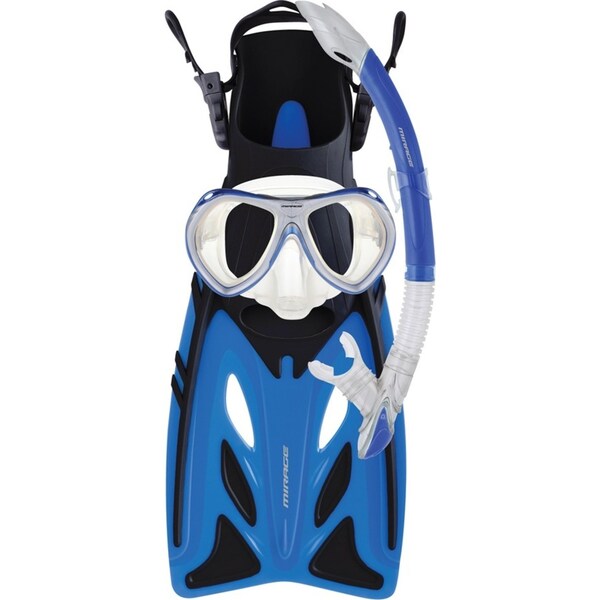 Mirage Junior Swimming Silicone Goggle Mask/Snorkel & Fin Set Large/XL Blue